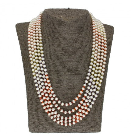 Multicolor Round Pearl Necklace Set - 18-20 Inches | Vibrant Essence Button Set