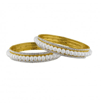 White Pearl Bangle with CZ Stones - 6-6.5 Inches | CZ Button Bliss Bangles