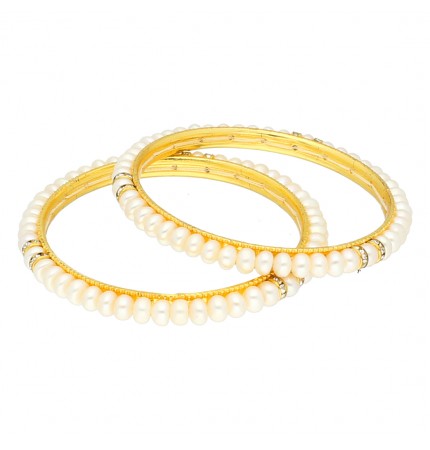 Pearl Bangle with CZ and Screw Back | Pearl Elegance Bangle