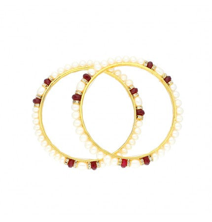 Radiant Ruby Pearl Bangle with Freshwater Pearls | Ruby Pearl Radiance Bangle