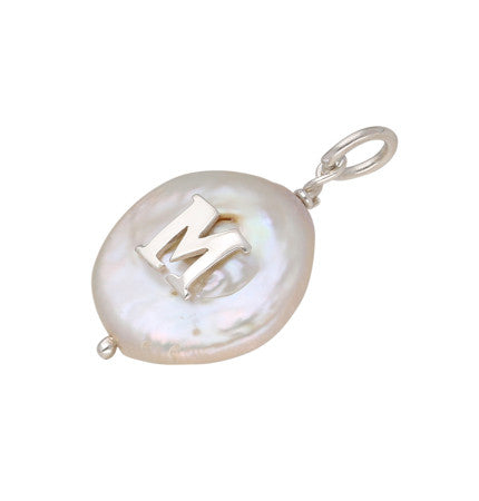 Silver Pendant with Mother of Pearl Stone | Majestic Monogram - M Silver Pendant