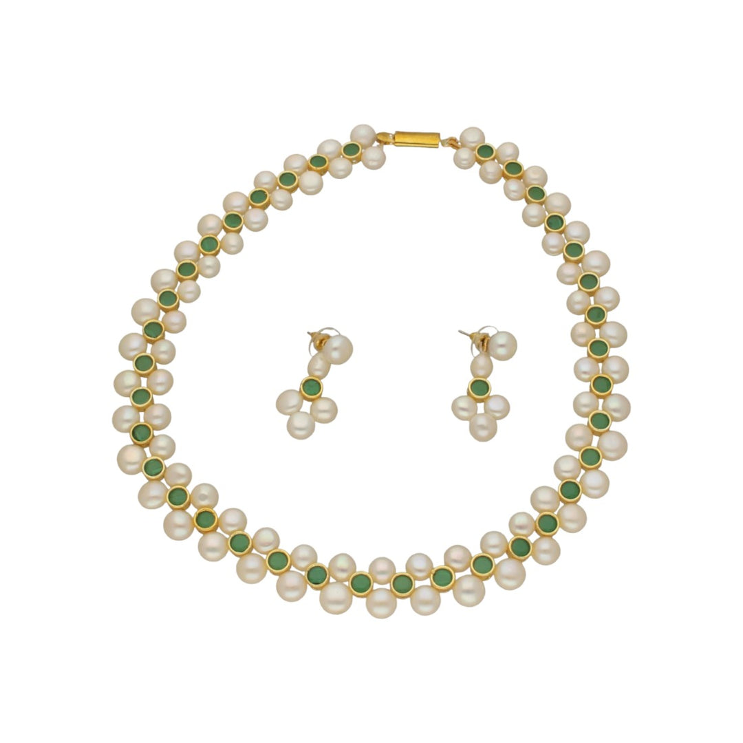 Adjustable White Pearl Necklace with Cubic Zircon Stones | Enchanting Whimsy - Charms Pearl Set