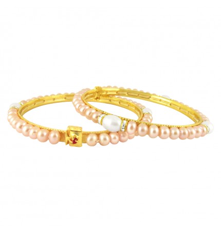 Pink and White Freshwater Pearl Bangles - Gift-worthy | Enchante Pearl Fusion Bangles