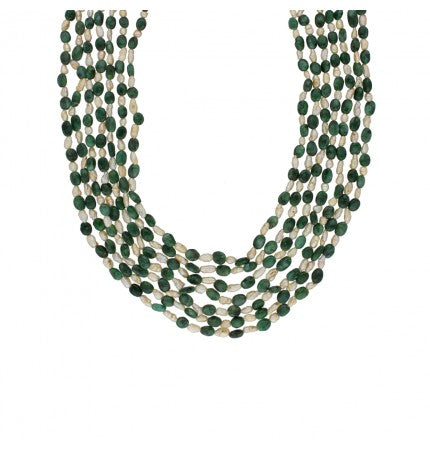 Emerald 7-String Oval Necklace | Opulent Oval Necklace with Emerald Accent