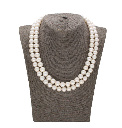 White Freshwater Pearl Necklace | Timeless Duo 2 Lines Round Pearl Necklace