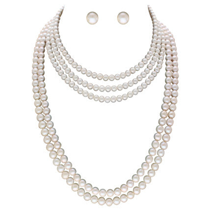 5 Strand White Pearl Necklace - AAA Quality | Timeless Chic 5 Lines White Pearl Necklace