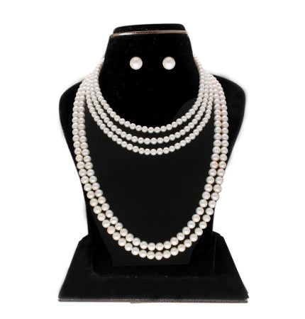 5 Strand White Pearl Necklace - AAA Quality | Timeless Chic 5 Lines White Pearl Necklace