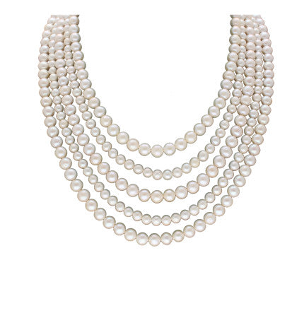 White Pearl Necklace - 20-22 Inches | Opulent Grace 5 Lines Pearl Necklace