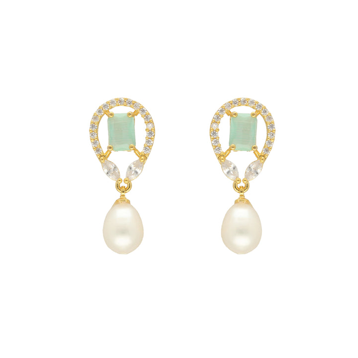 White Freshwater Pearl Earrings with Cubic Zirconia | Radiant Fusion Pearl Earrings