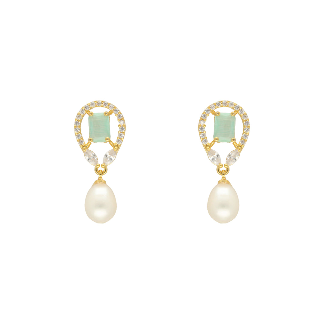 White Freshwater Pearl Earrings with Cubic Zirconia | Radiant Fusion Pearl Earrings