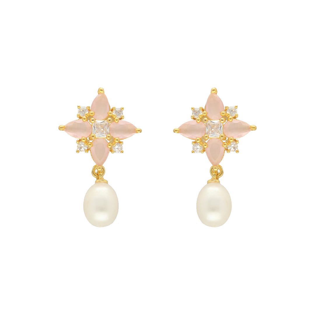 Pearl Drop Earrings with CZ, White Color | Timeless Allure Pearl Earrings