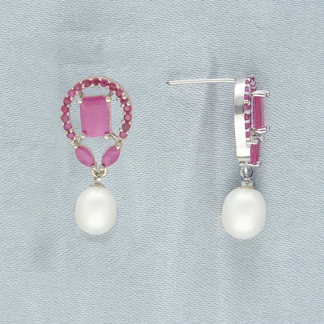 White Pearl Earrings with Cubic Zirconia | Luminous Harmony Pearl Earrings