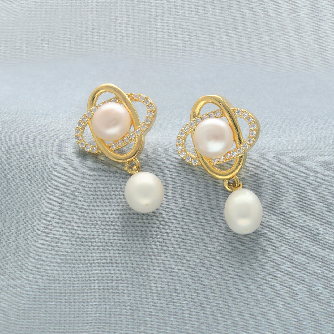 White Freshwater Pearl Earrings with CZ | Opulent Radiance Pearl Earrings