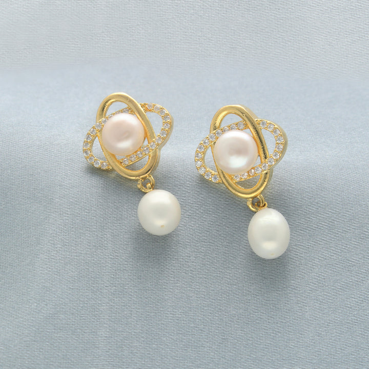 White Freshwater Pearl Earrings with CZ | Opulent Radiance Pearl Earrings