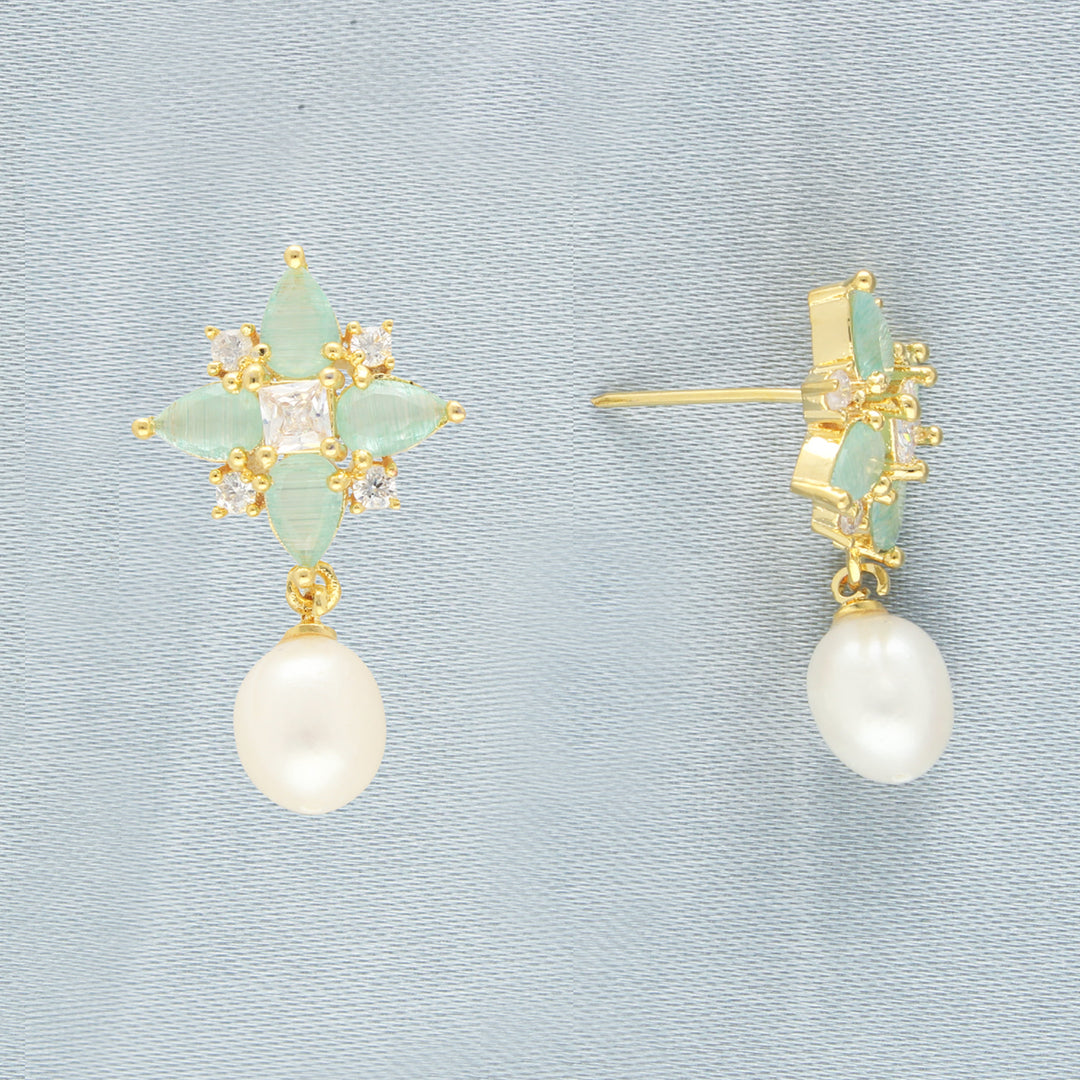 White Pearl Earrings with CZ and Push Back Closure | Eclat Radiance Pearl Earrings