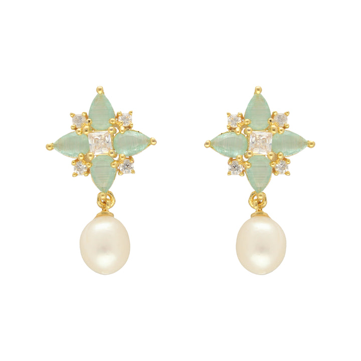 White Pearl Earrings with CZ and Push Back Closure | Eclat Radiance Pearl Earrings