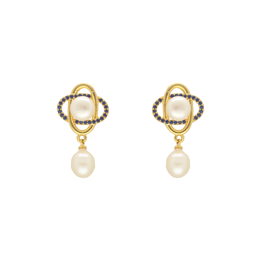 White Pearl Drop Earrings with CZ | Contemporary Radiance Pearl Earrings