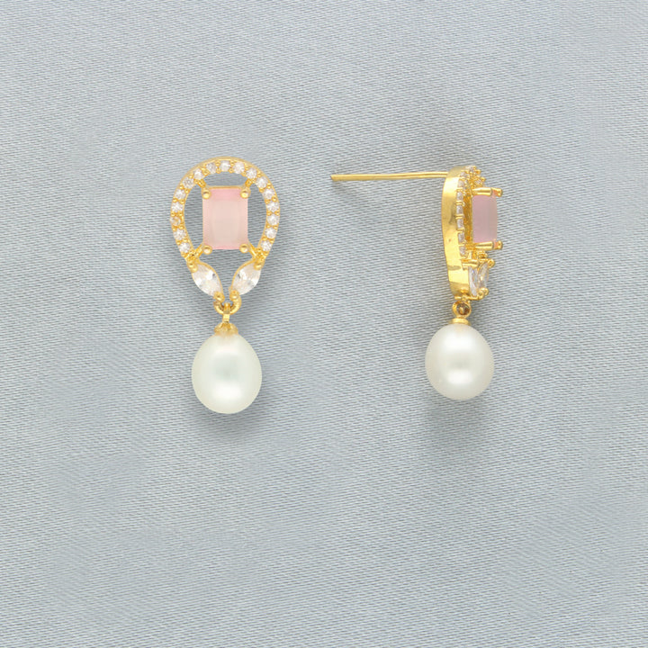 Freshwater Pearl Drop Earrings with Zirconia Closure | Enchante Pearl Elegance