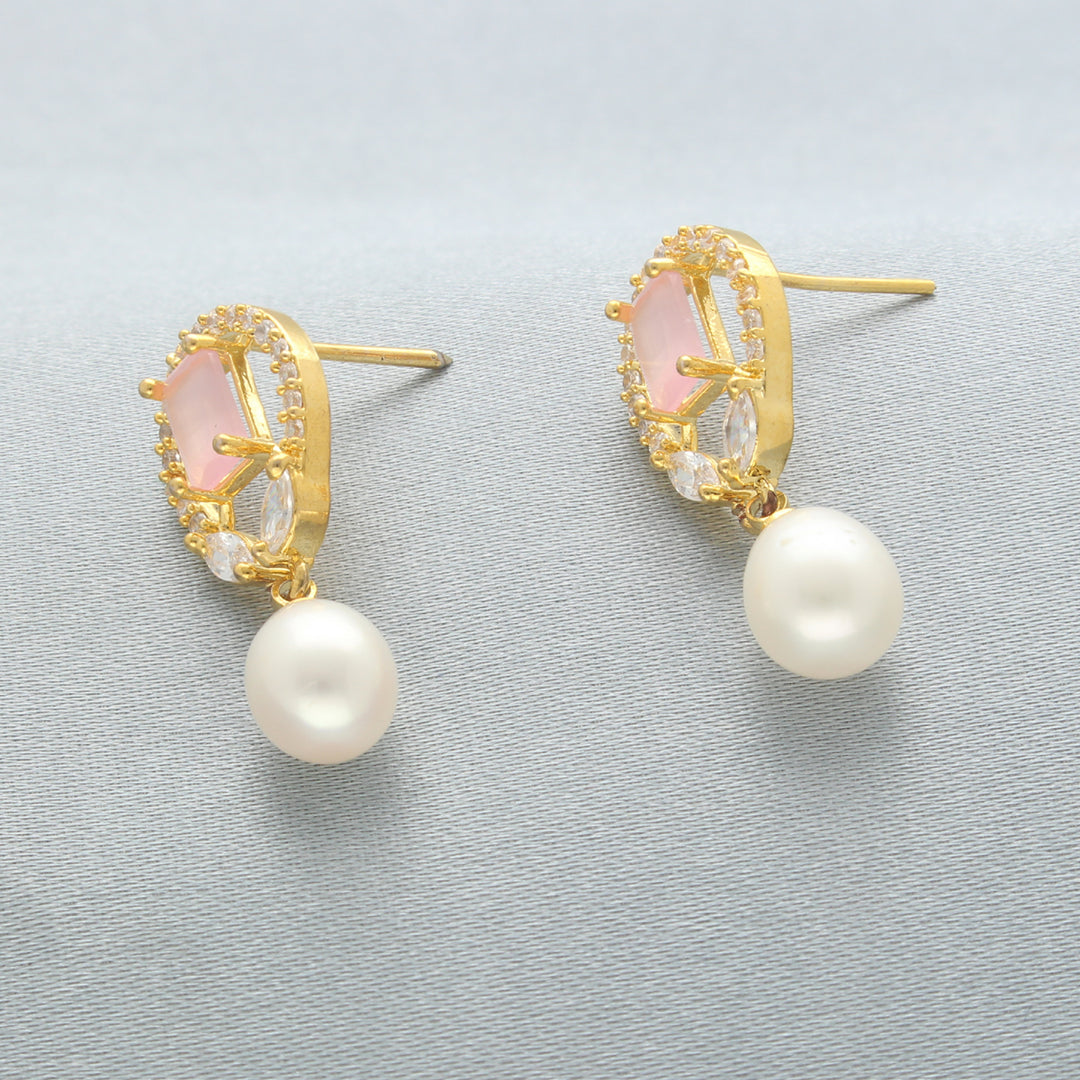 Freshwater Pearl Drop Earrings with Zirconia Closure | Enchante Pearl Elegance