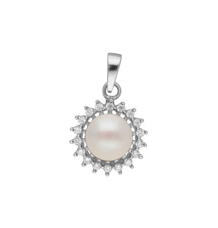 White Button Pearl Pendant - 925 Sterling Silver | Whispering Petals - Silver Pearl Pendant