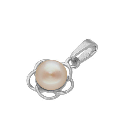 Peach Button Pearl Pendant - Sterling Silver | Timeless Fusion - 92.5 Sterling Silver Designer Pearl Pendant