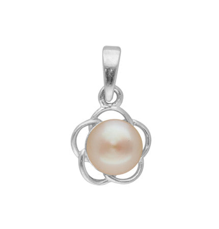Peach Button Pearl Pendant - Sterling Silver | Timeless Fusion - 92.5 Sterling Silver Designer Pearl Pendant