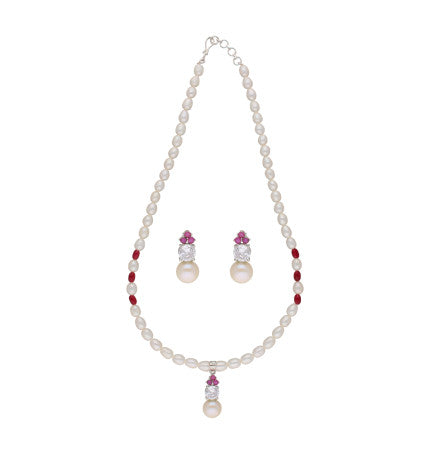 Freshwater Pearl and Cubic Zirconia Pendant Set | Chic Fusion Trendy Pearl Pendant Set