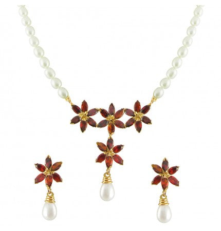Gold Plated Pearl Pendant Set | Alluring Allium Pearl Pendant Set