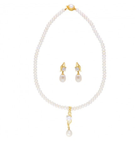 Gold Plated White Pearl Pendant Set | Majestic Elegance Royal Pearl Pendant Set
