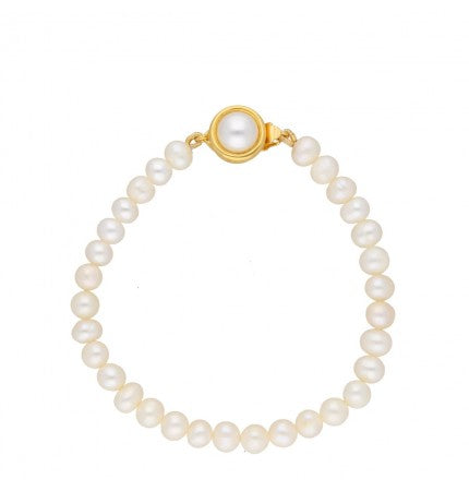 White Button Pearl Bracelet | Pure Elegance - 1 Line Pearl Bracelet