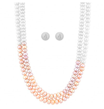 Peach & White Pearl Necklace | Opalescent Rainbow Necklace