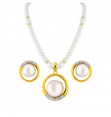 White Pearl Button Shape Pendant Set | Timeless Elegance White Pearl Pendant Set