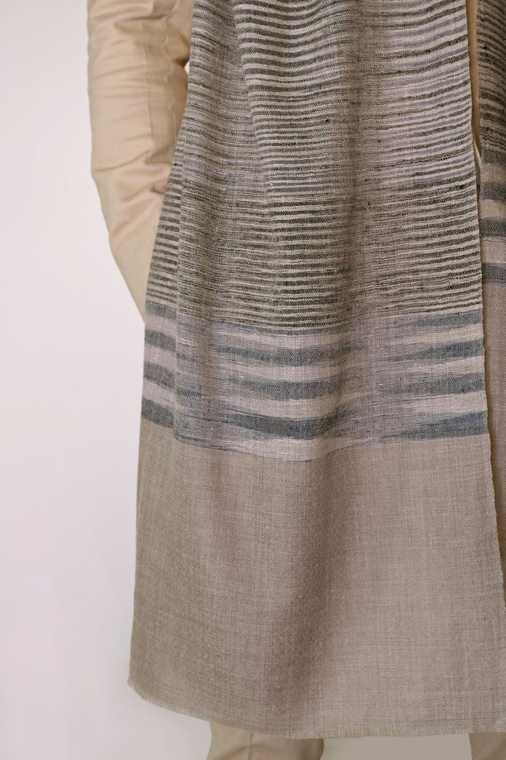 Beige & Blue Pashmina Stole - 72cm x 200cm, Twill Weave, Elegant Design | Shannah Handwoven Pashmina Stole - Beige & Blue