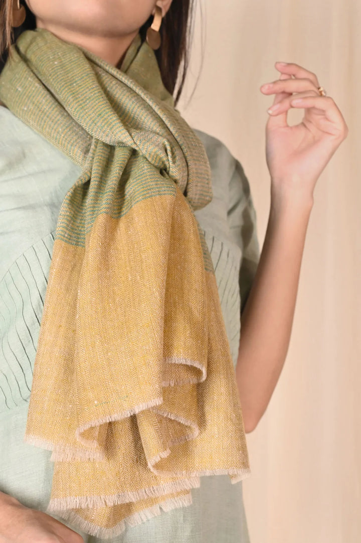 Green & Mustard Pashmina Stole | Agersia Handwoven Pashmina Stole - Green & Mustard