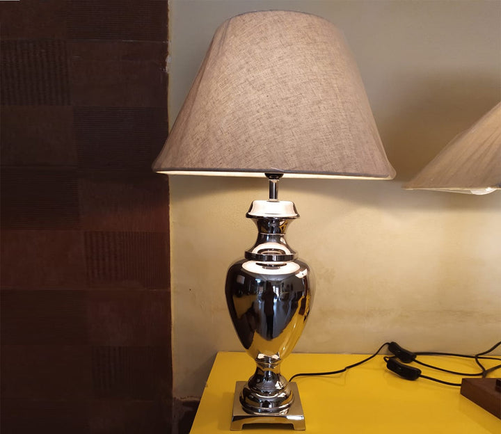 Silver Trophy Table Lamp with Off-White Shade