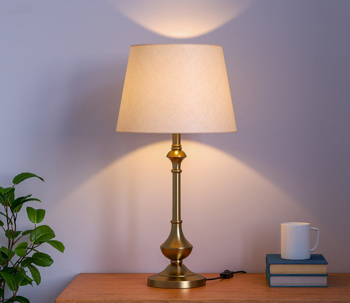 Brass Table Lamp with Off-White Shade