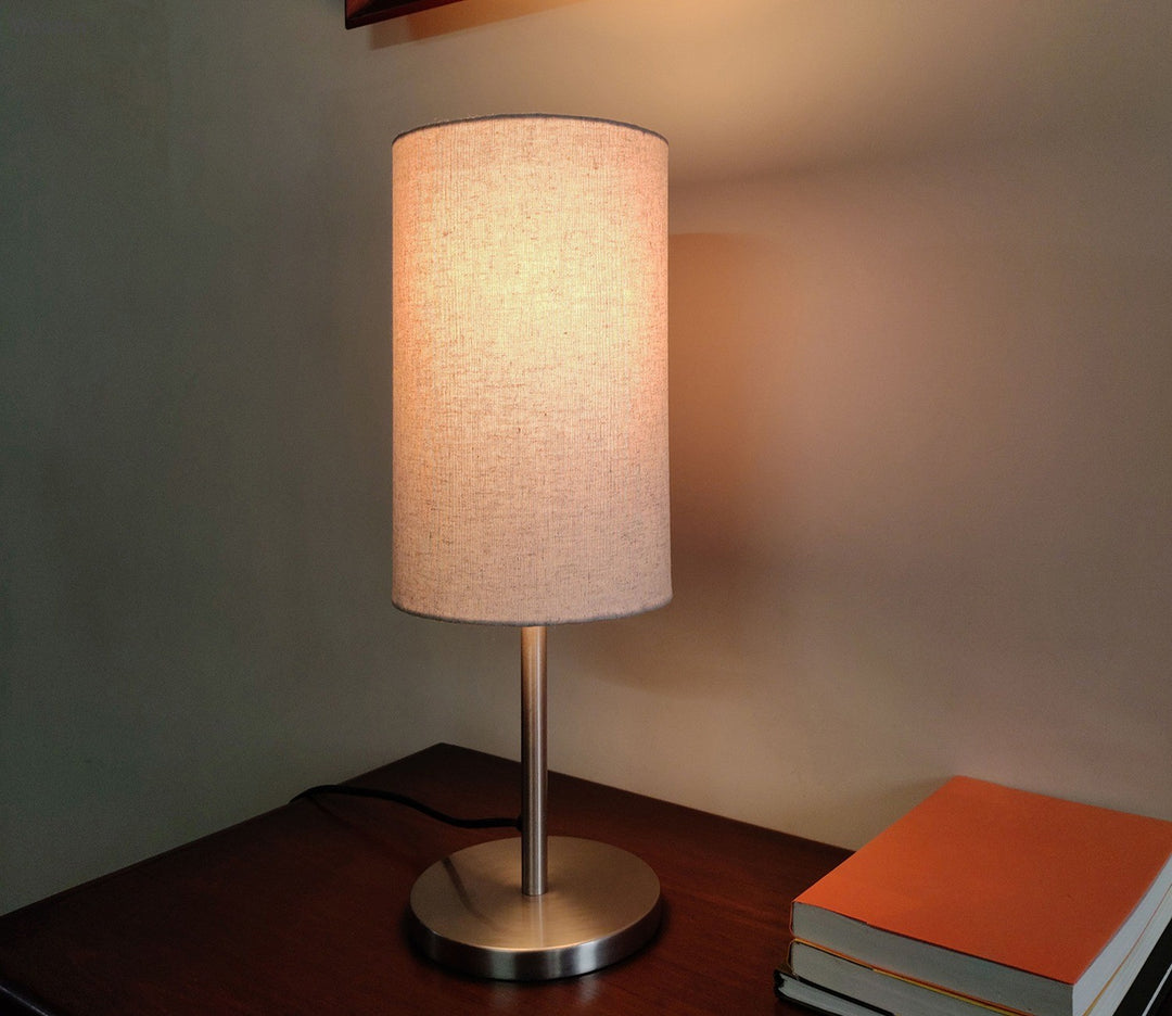 Silver Table Lamp with Cylinder Shade
