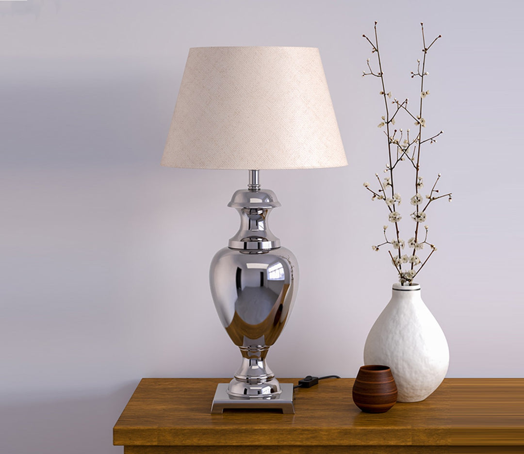 Silver Trophy Table Lamp with Off-White Shade