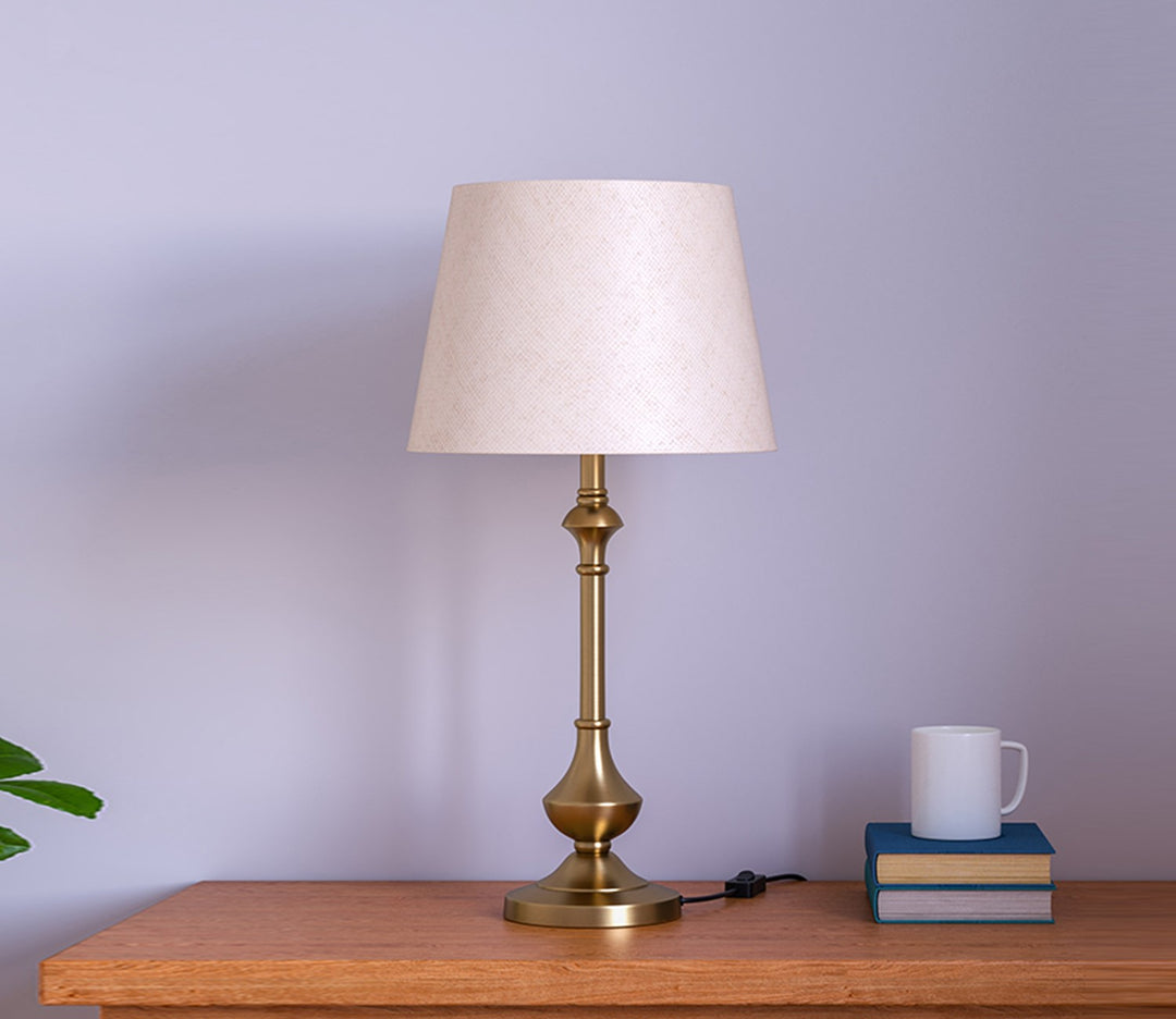 Brass Table Lamp with Off-White Shade