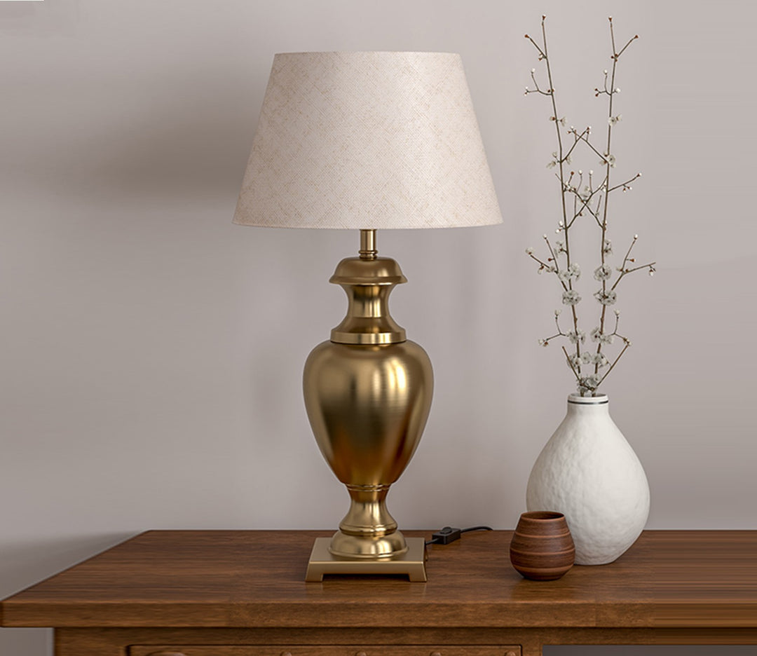 Vintage Trophy-Style Table Lamp with Off-White Shade