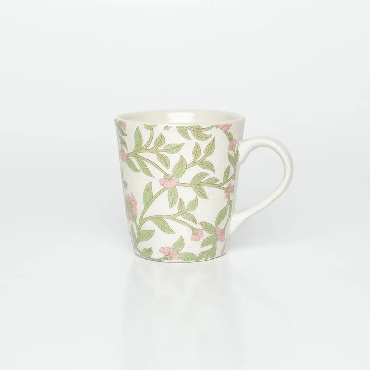 White Ceramic Mug | Floral Print Ceramic Mugs - White