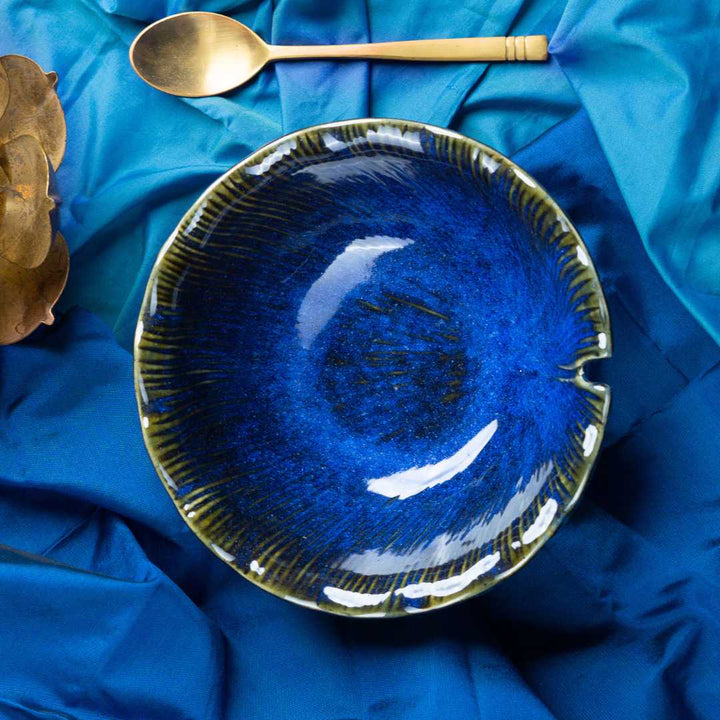 Ceramic Serving Bowl in Blue Lotus Design | Handmade Ceramic Medium Serving Bowl - Blue Lotus