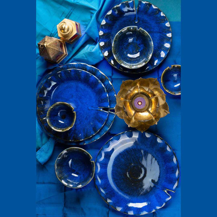 Handmade Ceramic Stoneware Dinner Set | Handmade Ceramic Dinner Set of 12pcs - Blue Lotus