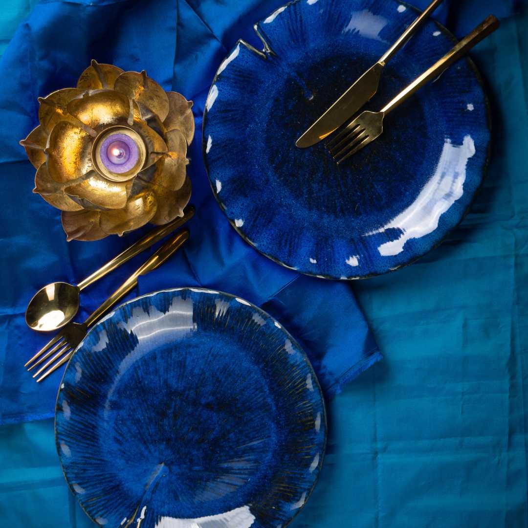 Blue Ceramic Salad Plate Set | Handmade Ceramic Salad Plate Set of 4 - Blue