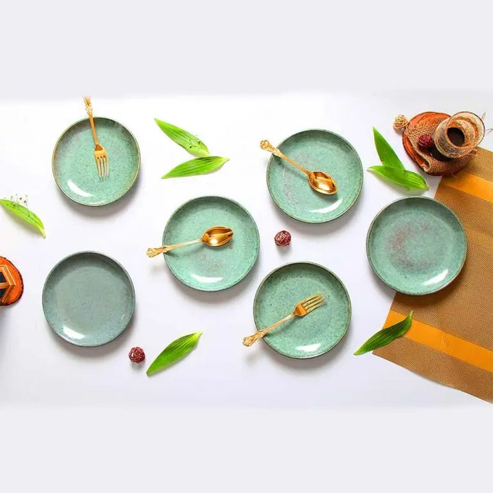 10.5 Handcrafted Ceramic Dinner Plates - Lead-Free and Safe for Dishwasher/Microwave | Handmade Premium Ceramic Dinner Plate Set - Green