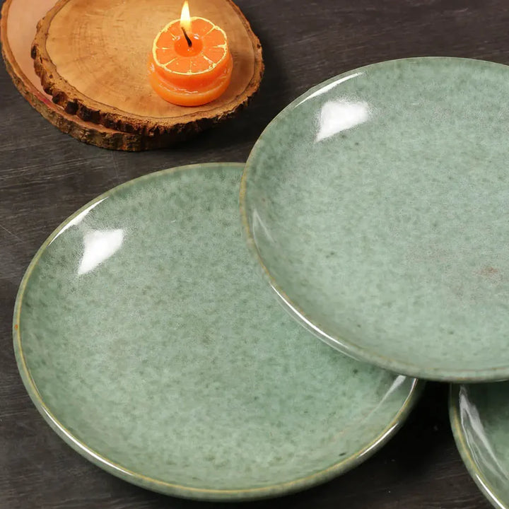Handmade Ceramic Quarter Plate Set | Handmade Ceramic Quarter Dinner Plate Set - Mud Green