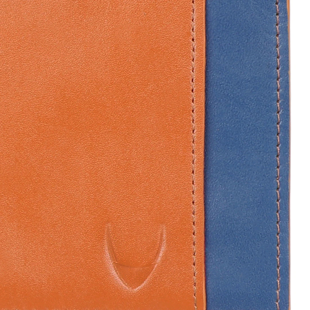 Men's Leather Bi-Fold Wallet in Orange | Contrast Stripe Bi-Fold Wallet