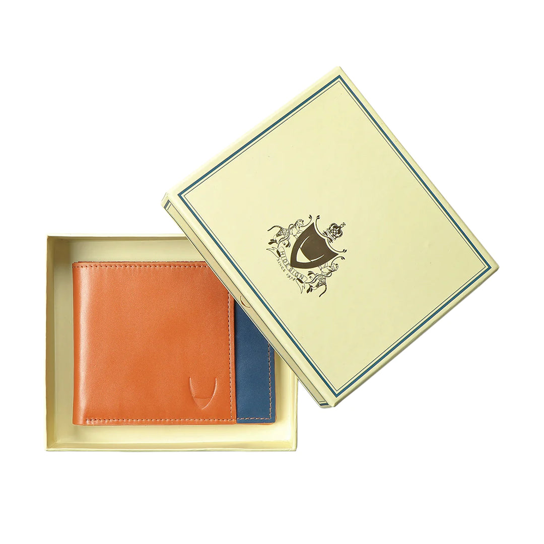 Men's Leather Bi-Fold Wallet in Orange | Contrast Stripe Bi-Fold Wallet