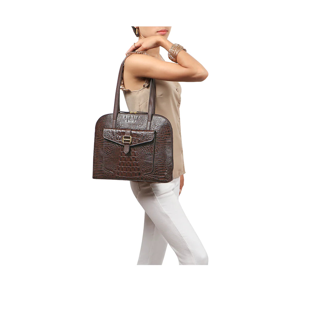Brown Leather Tote Bag | Elegant Brown Baby Croco Tote Bag