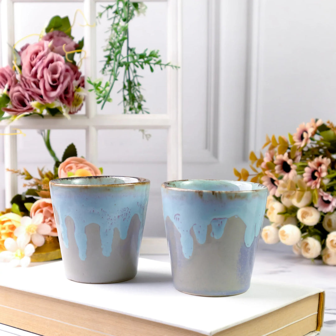 Ceramic Shot Glass Set - Set of 6, Blue Color | Premium Ceramic Shot Glass Set of 6 - Pastel Blue